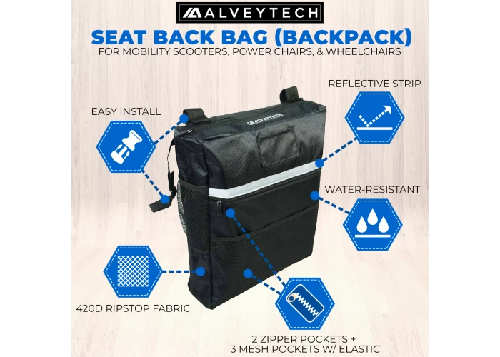 Discount 🎁 AlveyTech Saddle Bag & Seat Back Bag (Backpack) Combination For Mobility Scooters, Power Chairs, & Wheelchairs 👍 12 Discount 🎁 AlveyTech Saddle Bag & Seat Back Bag (Backpack) Combination For Mobility Scooters, Power Chairs, & Wheelchairs 👍 - Image 12